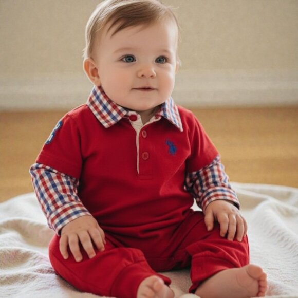 U.S. Polo Assn. Red One-Piece Check Romper size 3-6 Months - Picture 1 of 10